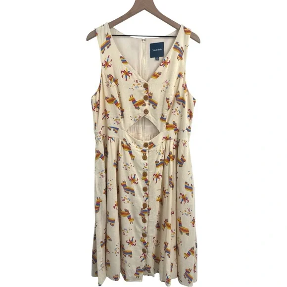 Modcloth Keeping On Cutout Pinata Print Dress A-Line Llama Rainbow Cream Size 1X - Picture 4 of 11